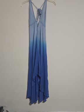 Women’s Ombre Blue Maxi Dress - Strappy V-Neck